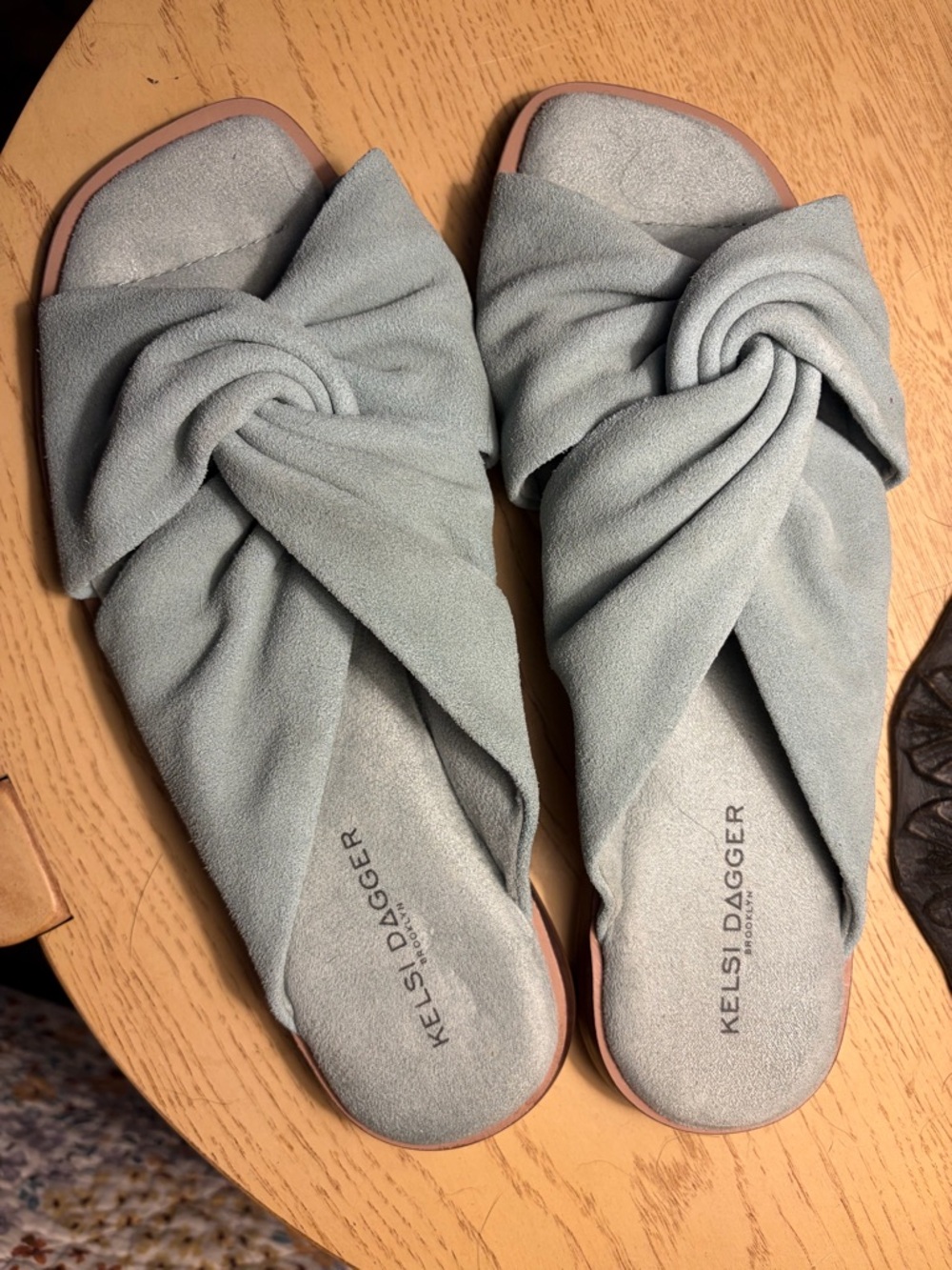 Kelsi Dagger Pale Blue Knotted Suede Slide Sandals